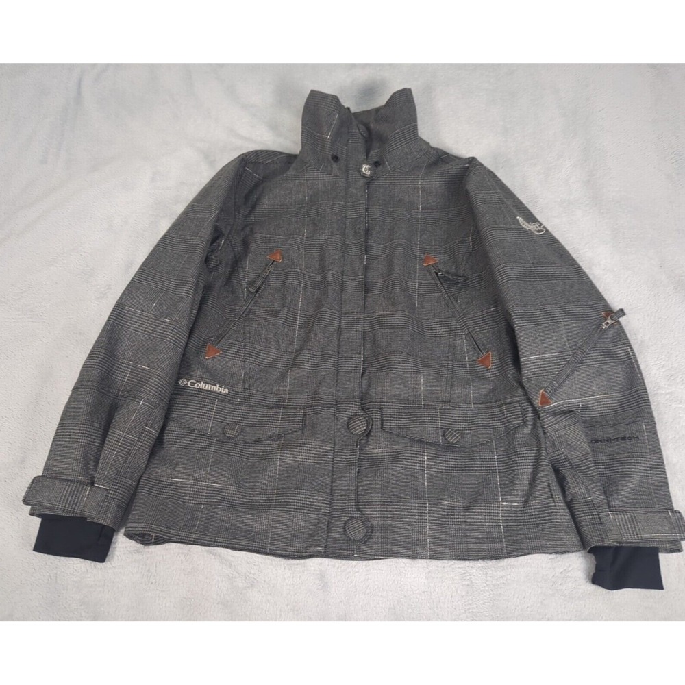 Columbia Jacket Women Medium Gray Waterproof Ski Convert Winter Snow Board Check